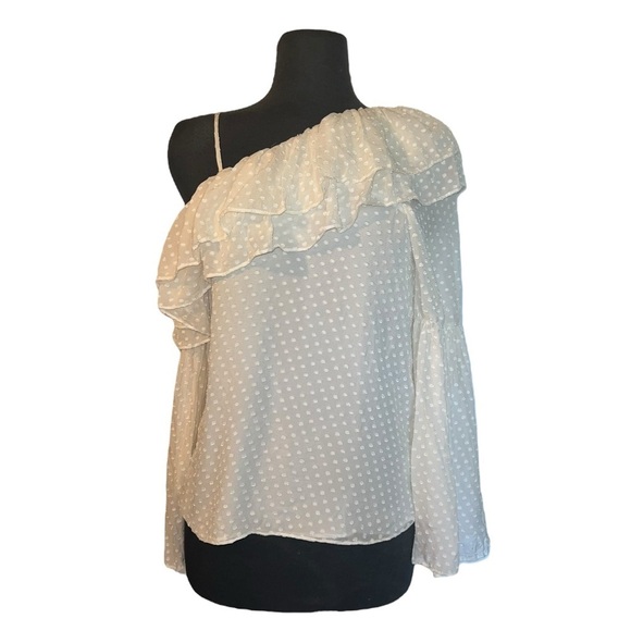 PARKER - Lima Swiss Dot One Shoulder Blouse in  white  Size. XS - Picture 2 of 4